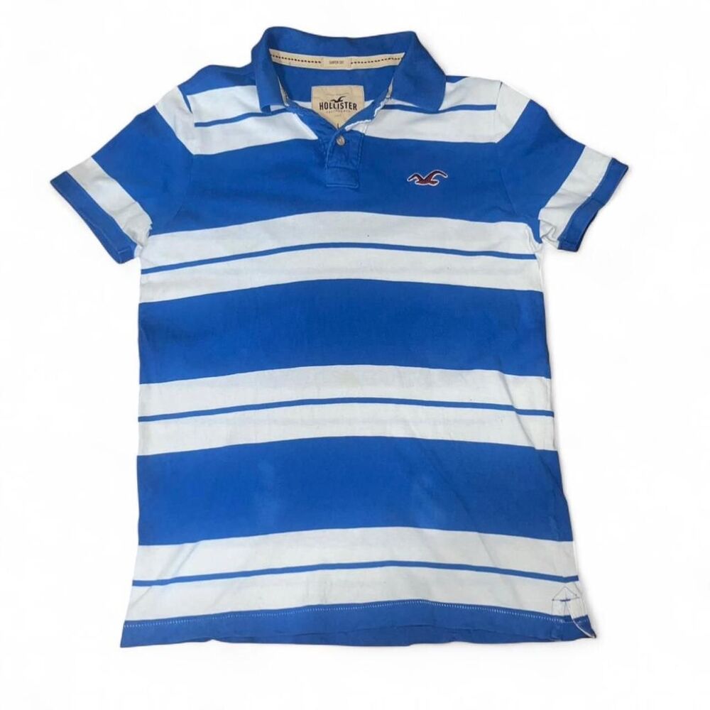 Hollister Co. Men's Blue and White Striped Polo Shirt "Surfer Cut" SZ L
